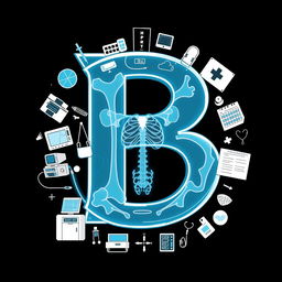 An engaging illustration of the letter 'B' showcased in an X-ray style, revealing detailed bone structures within