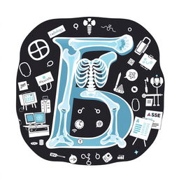 An engaging illustration of the letter 'B' showcased in an X-ray style, revealing detailed bone structures within