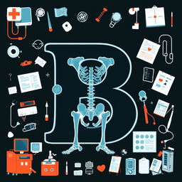 An engaging illustration of the letter 'B' showcased in an X-ray style, revealing detailed bone structures within