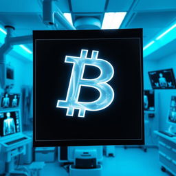 An X-ray image showcasing the letter 'B' prominently displayed, surrounded by radiology equipment such as a modern X-ray machine, medical charts, and glowing screens with anatomical images