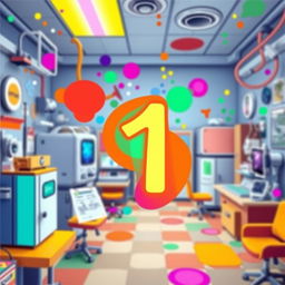 A vibrant and funky X-ray image prominently featuring the number '1' in the center, infused with lively colors and abstract shapes