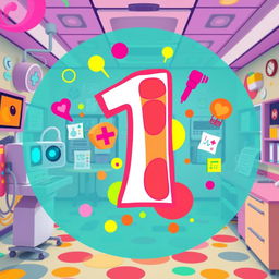 A vibrant and funky X-ray image prominently featuring the number '1' in the center, infused with lively colors and abstract shapes