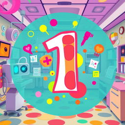 A vibrant and funky X-ray image prominently featuring the number '1' in the center, infused with lively colors and abstract shapes