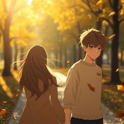 A poignant scene depicting a girl and a boy walking together but gradually drifting apart
