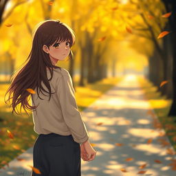 A poignant scene depicting a girl and a boy walking together but gradually drifting apart
