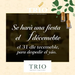 An elegant and modern advertisement for a restaurant named TRIO, featuring a sophisticated design in beige and green tones