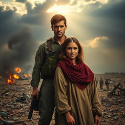 A dramatic scene depicting a Christian brother and sister during a war