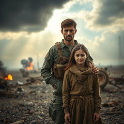 A dramatic scene depicting a Christian brother and sister during a war