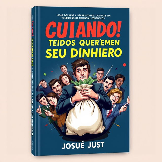 A high-definition book cover design for a financial education book titled 'Cuidado! Todos Querem Seu Dinheiro' by Josué Just