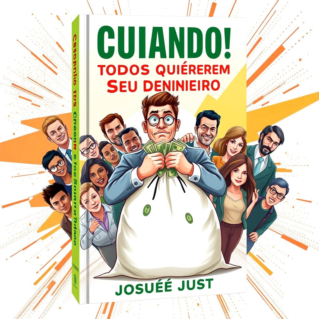 A high-definition book cover design for a financial education book titled 'Cuidado! Todos Querem Seu Dinheiro' by Josué Just