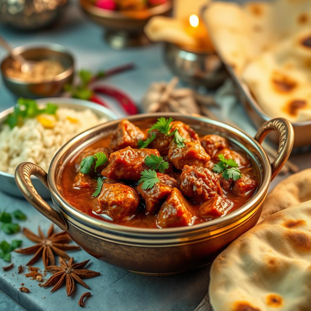 A delicious and aromatic Pakistani gosht curry, featuring tender pieces of marinated meat cooked in a rich and spicy gravy