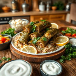 A traditional Iraqi Dolma dish, beautifully presented on a wooden table