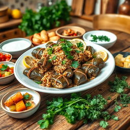 A traditional Iraqi Dolma dish, beautifully presented on a wooden table