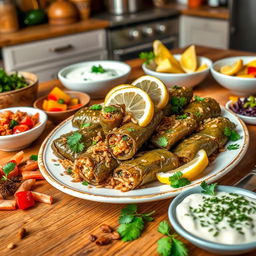 A traditional Iraqi Dolma dish, beautifully presented on a wooden table