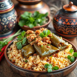 A beautiful and vibrant depiction of an authentic Iraqi dolma dish