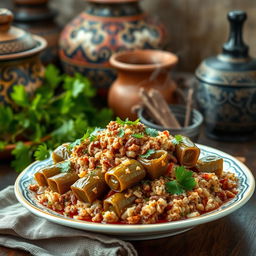 A beautiful and vibrant depiction of an authentic Iraqi dolma dish