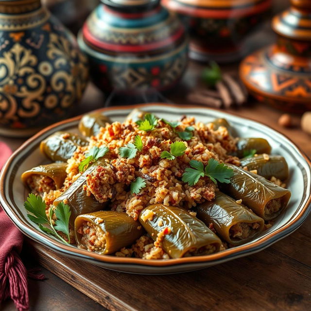 A beautiful and vibrant depiction of an authentic Iraqi dolma dish