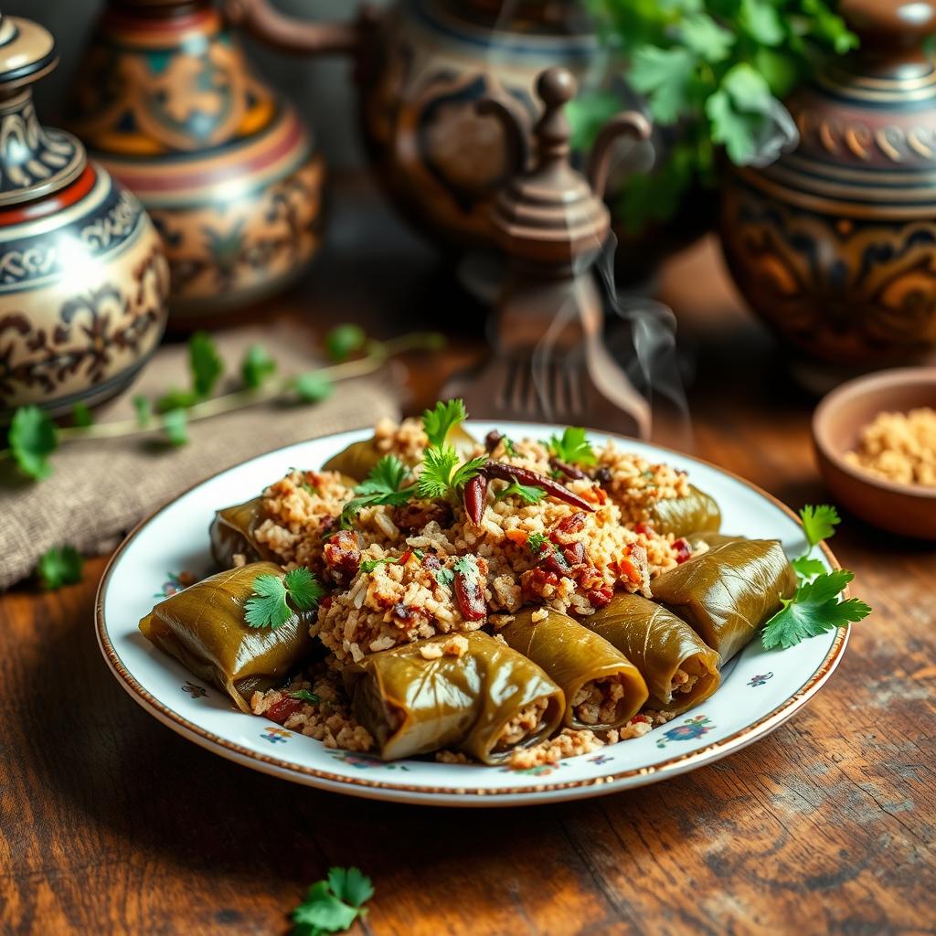 A beautiful and vibrant depiction of an authentic Iraqi dolma dish