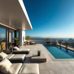 Una terraza moderna y elegante con una piscina