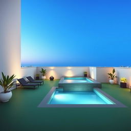 A rooftop terrace designed to reflect the dimensions and perspective of the uploaded photo, featuring a modern swimming pool