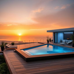 A sophisticated elevated terrace designed to match the dimensions and perspective of the uploaded photo, featuring a stylish swimming pool