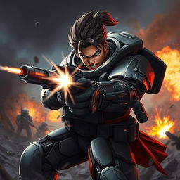 A striking artwork of a fictional character inspired by the concept of 'kill shot,' featuring a brave warrior with a fierce expression, wearing futuristic armor, holding a high-tech weapon aiming at an unseen target