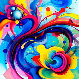 A stunning abstract artwork featuring vivid colors and dynamic shapes that blend seamlessly into one another, creating a sense of fluidity and movement