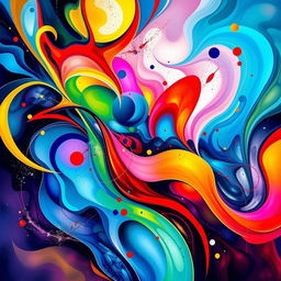 A stunning abstract artwork featuring vivid colors and dynamic shapes that blend seamlessly into one another, creating a sense of fluidity and movement
