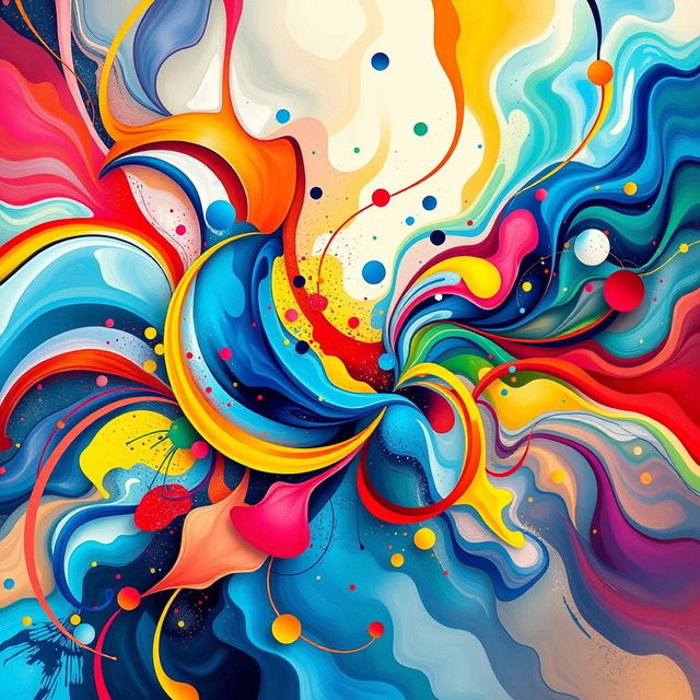 A stunning abstract artwork featuring vivid colors and dynamic shapes that blend seamlessly into one another, creating a sense of fluidity and movement