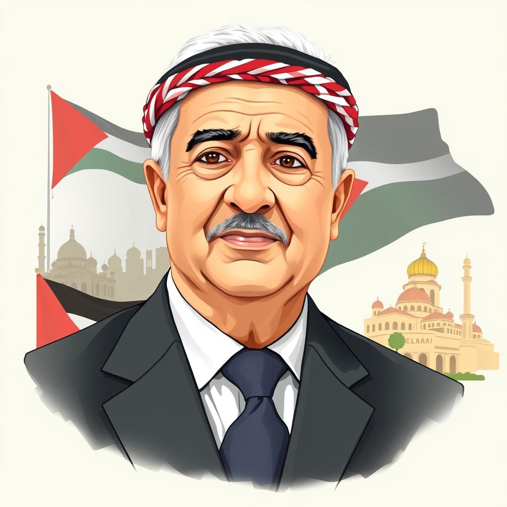 A portrait of Mahmoud Abbas, the President of Palestine, illustrated in a realistic and respectful style