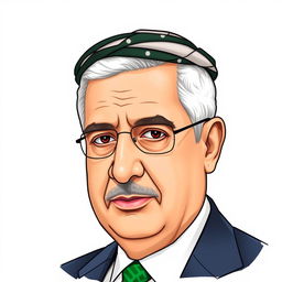 A portrait of Mahmoud Abbas, the President of Palestine, illustrated in a realistic and respectful style, set against a plain white background