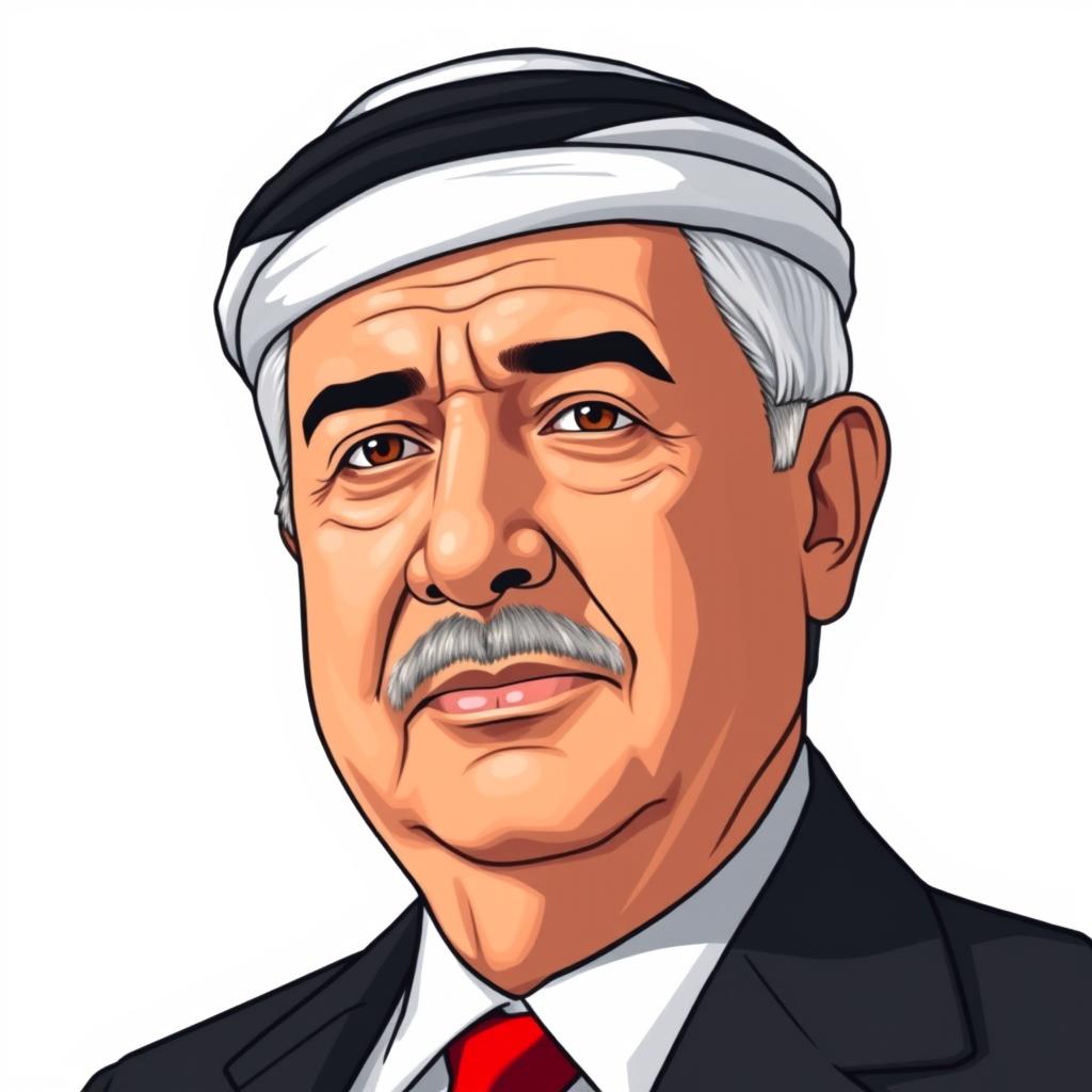 A portrait of Mahmoud Abbas, the President of Palestine, illustrated in a realistic and respectful style, set against a plain white background