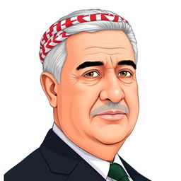 A portrait of Mahmoud Abbas, the President of Palestine, illustrated in a realistic and respectful style, set against a plain white background