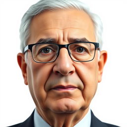 A detailed portrait of Mahmoud Abbas, emphasizing his facial features such as his glasses, skin tone, and expression