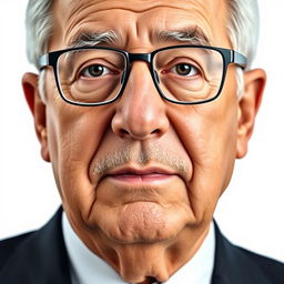 A detailed portrait of Mahmoud Abbas, emphasizing his facial features such as his glasses, skin tone, and expression