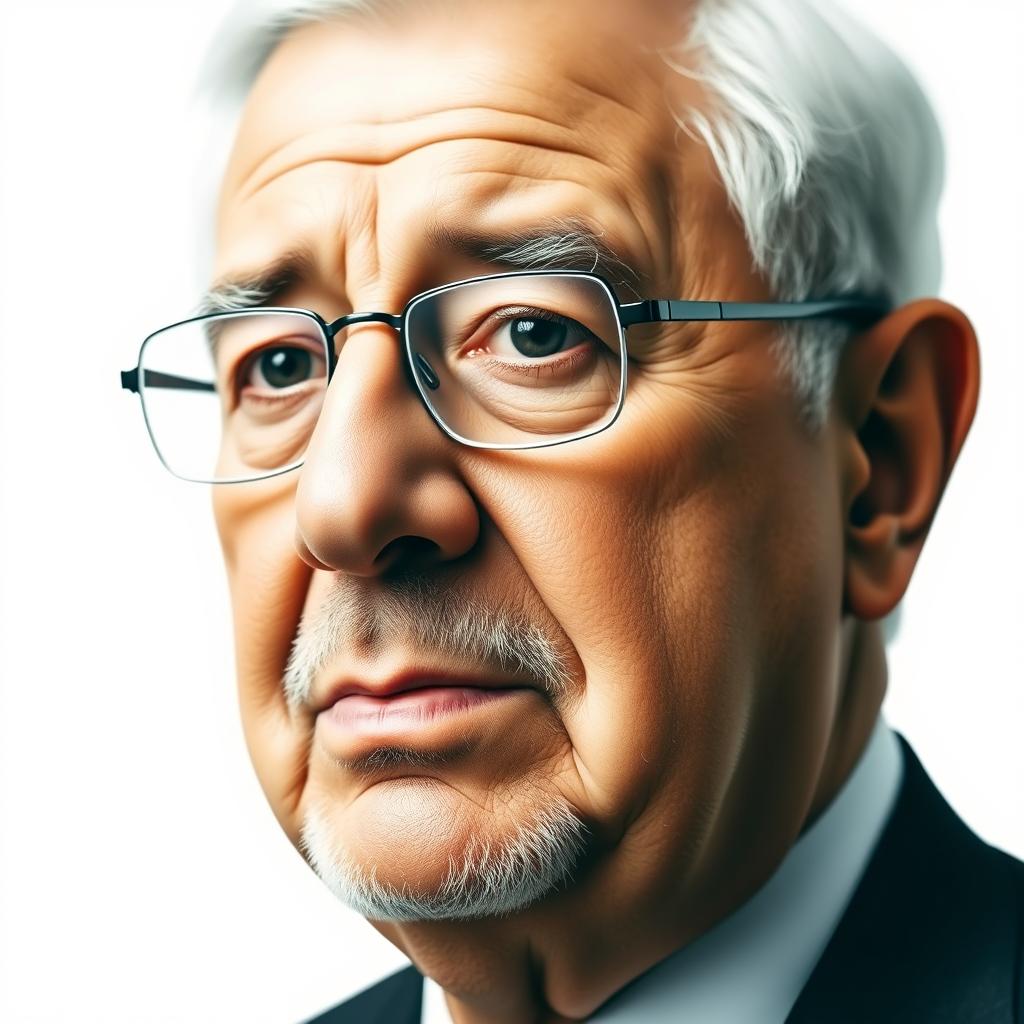 A detailed portrait of Mahmoud Abbas, emphasizing his facial features such as his glasses, skin tone, and expression