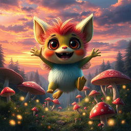 An artistic representation of a whimsical creature called 'Jibobs', characterized by its vibrant colors, oversized eyes, and playful demeanor