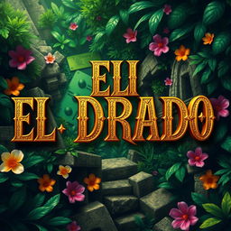 Replace the letters in a vibrant design with the phrase 'EL DORADO', featuring golden hues and intricate patterns that resemble treasure maps