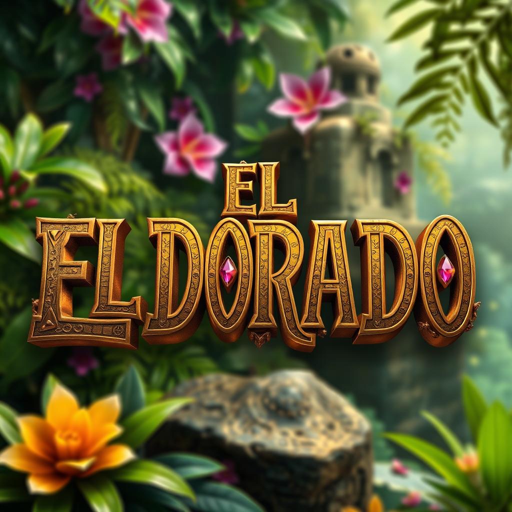 Replace the letters in a vibrant design with the phrase 'EL DORADO', featuring golden hues and intricate patterns that resemble treasure maps
