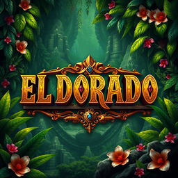 Replace the letters in a vibrant design with the phrase 'EL DORADO', featuring golden hues and intricate patterns that resemble treasure maps