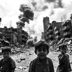 A dramatic black and white scene depicting the aftermath of an explosion in an urban environment