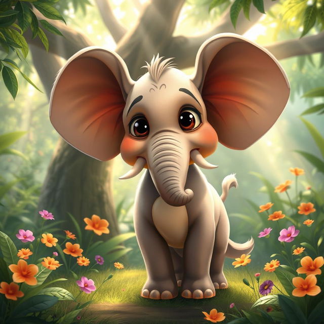 A whimsical creature that combines features of an elephant and a dog, showcasing the large ears and trunk of an elephant alongside the playful body and tail of a dog