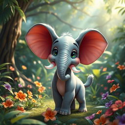 A whimsical creature that combines features of an elephant and a dog, showcasing the large ears and trunk of an elephant alongside the playful body and tail of a dog