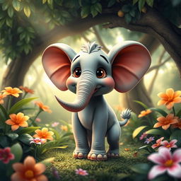 A whimsical creature that combines features of an elephant and a dog, showcasing the large ears and trunk of an elephant alongside the playful body and tail of a dog