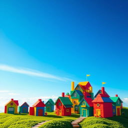 A whimsical, fairy tale-inspired scene featuring a charming village built from colorful Rubik's cubes