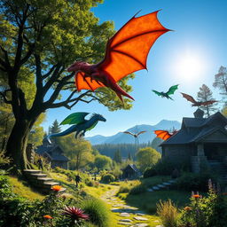 A breathtaking dragon sanctuary located in Romania, nestled within a dense, mystical forest