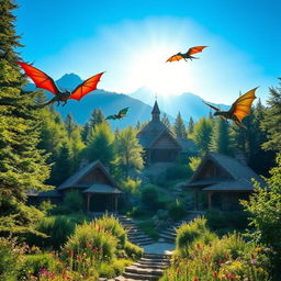 A breathtaking dragon sanctuary located in Romania, nestled within a dense, mystical forest