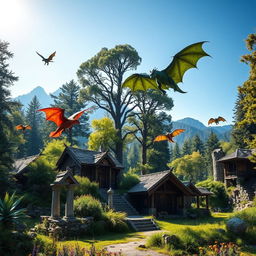 A breathtaking dragon sanctuary located in Romania, nestled within a dense, mystical forest