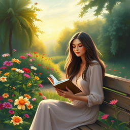A poignant and empathetic representation of emotional resilience, depicting a serene garden scene with vibrant flowers and lush greenery