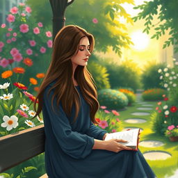 A poignant and empathetic representation of emotional resilience, depicting a serene garden scene with vibrant flowers and lush greenery